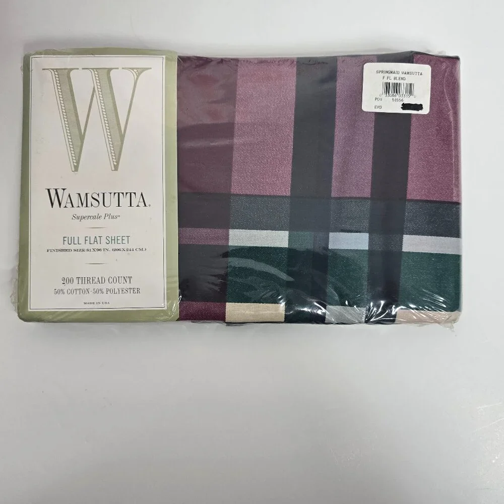 Wamsutta Tyler Plaid Hunter Full Flat Sheet Supercale Plus 81 x 96 NEW 200 Threa